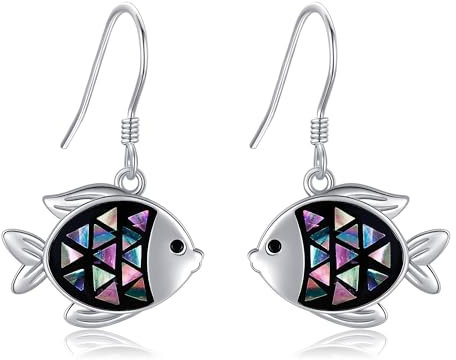 Fisch Ohrringe 925 Sterling Silber Abalone Muschel Fisch Ohrhänger Meer Tier Muttertag Schmuck Geschenk für Frauen Mama Damen