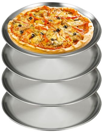 YZROHYI Lot de 4 Plaques à Pizza En Acier Inoxydable 26 cm,Plateau Rond Inox Four,Plaque de Cuisson Ronde,Plateau Service Bar,Plateaus à Café,Plat à Tarte Antiadhésifs,Moule à Pizza pour Dessert