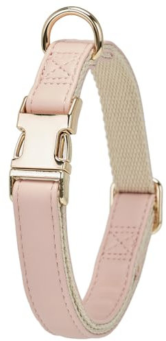YUDOTE Hundehalsband aus Weichem Leder mit Sicherheits-Schnellverschluss-Metallschnalle, Natürliche Baumwolle, Gepolstertes Kunstlederhalsband für Kleine Hunde mit Empfindlicher Haut, Hellrosa