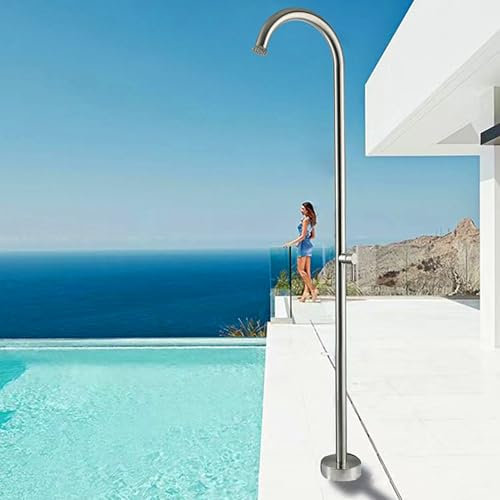 Doccia Esterna autoportante Argento, docce Esterne per Giardino, Piscina, Spiaggia, docce da Giardino con soffione a Pioggia e doccetta, docce a Bordo Piscina
