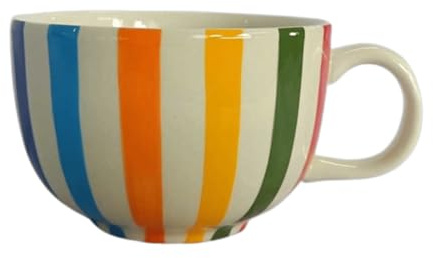 B2SEE Tazza da caffè grande in ceramica, 500 ml, dipinta a mano (multicolore a righe verticali)