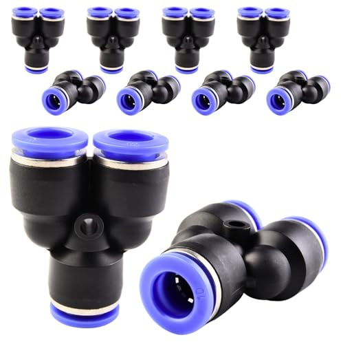 ANGEEK 10 pezzi splitter a Y a 3 vie da 10 mm, connessione pneumatica a innesto, raccordo rapido in plastica a 3 vie, raccordi push-to-connect, adattatore per tubi dell'aria PY