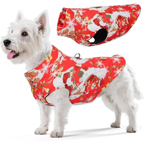 Ledeak Hundemantel Wasserdicht Winddichter, Hundejacke Wintermantel, Warmer Winterjacke, Warm Hundeweste mit Reißverschluss & D-Ring, Warme Hundebekleidung für Herbst & Winter (Weihnachtsrot, XL)