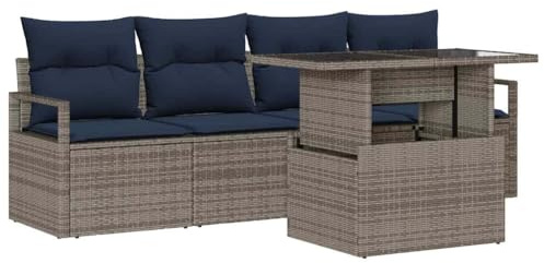 vidaXL Gartensofa-Set mit Speicher mit Kissen 5 pcs Grau Poly-Rattan, Garten und Terrasse, Modular-Sofa, Outdoor-Lounge, wetterfestes Möbel, UV-beständig, langlebige Sitzgelegenheit
