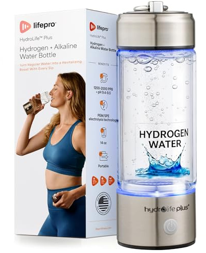 Lifepro - Generador de botellas de agua hidrógeno con ionizador y tecnología SPE/PEM - Portátil y recargable - Máquina de agua alcalina + hidrógeno para el bienestar diario y la hidratación