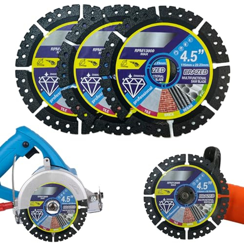 3Pcs Diamond Multi-Purpose Saw Blades-115mm/4.5, Heavy Duty Angle Grinder Discs Porcelain Cutting, 1.2mm/0.05 Ultra Thin Wheel Disc for Cutting Granite Marble Concrete Tiles Plastic