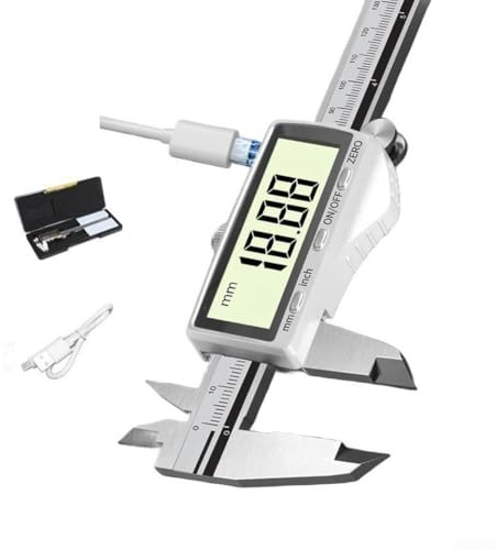 Pied à coulisse numérique rechargeable USB C pour usage professionnel avec précision de 0 à 01 mm et règle en acier inoxydable résistante (F)