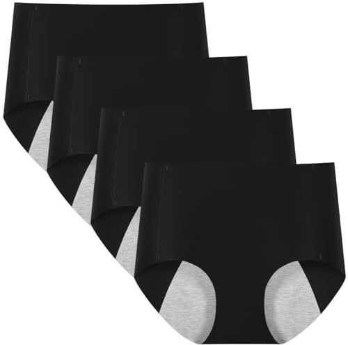 Lohhbve Confezione da 4 Slip da Donna in Seta ghiacciata per Il Ciclo mestruale-Intimo Senza Cuciture a Vita Alta Traspirante ad Asciugatura Rapida igienico con Protezione Anti-perdite