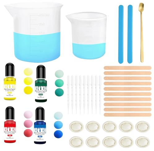 Hyleara Gießpulver Starterset, 4 Farbpigmente, 2 Mischbecher Silikon, 30 Minuten Entformt, Gips zum Gießen Set für DIY Gießpulver Bastelset, Gipsbastelarbeiten, Ornamente, Blumentöpfe