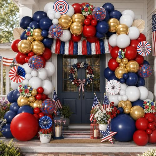 Kit d'arche de ballons rouges blancs et bleus pour décorations de fête d'anniversaire vétérans