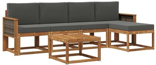 vidaXL Outdoor-Sofagarnitur 6 pcs Natur und Anthrazit Polyester, Garten-Couch, modernes Sofa-Set für draußen, langlebige Möbel, Coole Terrasse, stilvolles Loungen im Freien