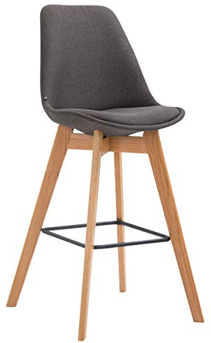 CLP Barhocker METZ mit Stoffbezug I Thekenhocker mit Eichenholzgestell und Fußstütze I Barstuhl mit Lehne I erhältlich, Farbe:dunkelgrau, Gestell Farbe:Natur