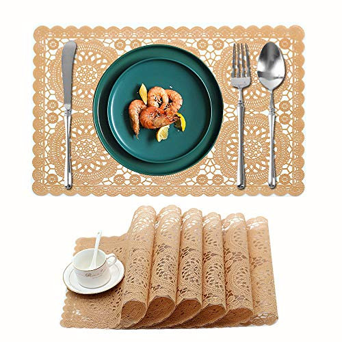 Kreatur Plastic Waterproof Placemats for Dining Table Orange Wipe Clean Washable Vinyl PVC Coffee Tablemats for Kitchen