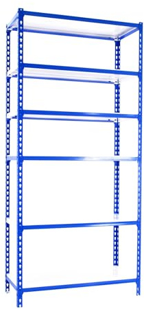 Simonrack Schwerlastregal, Lagerregal, 250x80x40 cm, Metallregal, Kellerregal, Biegestelle 180 kg, 6 Fachböden, Blau/Weiss - Simonclick