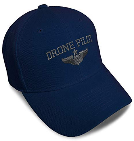 Baseballkappe, Drohne, Pilot, graue Stickerei, für Damen und Herren, Riemenverschluss, Marineblau, Einheitsgröße