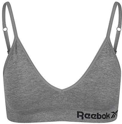Reebok Justine Women's Crop Top | Bras for Women Made with Stretch Cotton | Cropped Low-Impact Sports Bras Women with Removable Pad in 3 Colours, Grey Marl, S