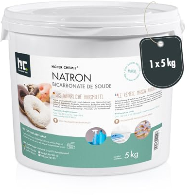 Höfer Chemie Natron Backsoda Natriumhydrogencarbonat 5 kg - Natron Pulver in Lebensmittelqualität - Effektives Hausmittel - Vielseitig Verwendbar