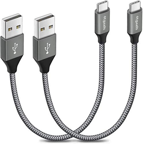 etguuds Short USB C Charger Cable 30CM, [2Pack 1ft ] USB A to Type C Cable 3.1A Fast Charging Nylon Braided Lead for Samsung Galaxy S23 S22 S20 S10 S9 S8 Plus S10E, A20E A15 A50 A40 (Grey)