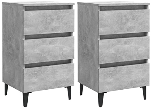 vidaXL 2X Nachttisch mit Metallbeinen 3 Schubladen Nachtschrank Nachtkonsole Nachtkommode Schlafzimmer Schrank Kommode Betongrau 40x35x69cm