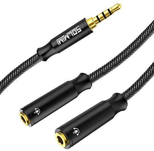 SOLMIMI 4 Pole Kopfhörer Adapter 3.5mm TRRS Stecker auf 2 TRRS Buchse Stereo Audio Y Splitter Adapter Mikrofon Adapter für Headset, PC, TRRS Mikrofon, Smartphone, PS5, PS4, Xbox - 1M