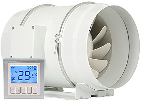 lkpqdwqz Duct Fan Booster Inline Ventilation 8 Inch with LCD Switch Exhaust Blower Vent Air Extractor Ventilation economy Low Noise Quiet Operation with Aluminum Blade and Grounded Power Cord