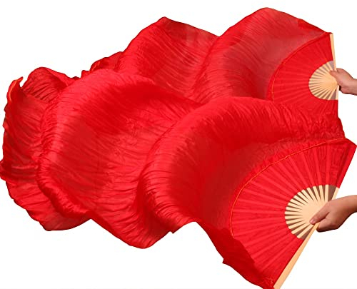 Bauchtanz Fan 1 stück rechte Fans + 1 stück linker Fans 5 größe * 0.9m (Xx * 35) Handgemalter Bauchtanz Seidenventilator Schleier, grüne Farbmischung Farbe