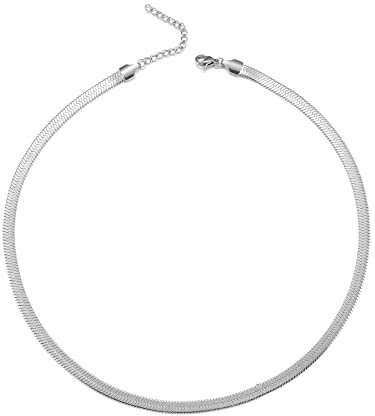 HSWYFCJY Frauen klassische Schlange Kette Fischgrätenkette Choker Halskette 3mm/5mm breite Kette Länge als Geburtstagsgeschenk für Mädchen