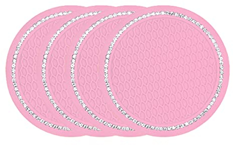 Jagowa 4PCS Bling Car Cup Coasters Rhinestone Car Cup Holder Anti Slip 2.75inch Car Interior Accessories(Pink)