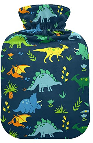 Dinosaur Colorful Hot Water Bottle with Cover Hot Water Bottles for Pain Relief Water Heating Pad Feet and Bed Warmer for Hot and Cold Compress, 1L