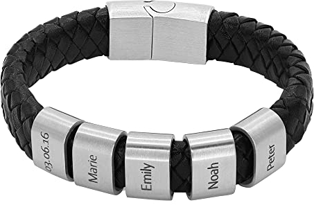 Heideman Armband Herren aus Leder schwarz matt - Lederarmband Titus mit silberfarbenen Gravurplättchen für Männer - Personalisiertes Geschenk