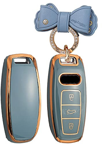 ontto Autoschlüssel Hülle Passt für Audi A3 A4 B9 A6 C8 A7 S7 4K A8 A8L D5 S8 Q7 SQ8 E-tron 2018-2022 Schlüssel Schlüsselhülle Silikon Schutzhülle Schlüsselanhänger Schlüsseletui 3 Taste-Grau