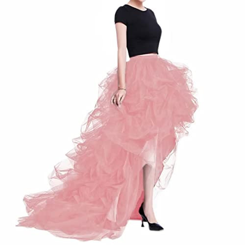 WDPL Gonna lunga da donna in tulle con volant alti e bassi, rosa cipria, 5X
