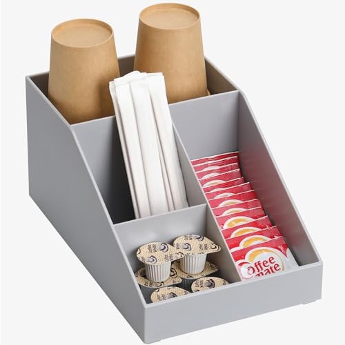 Navaris Organizador de café y té - Caja para Kit de Accesorios de cafetera - Bandeja con 4 cajoncitos para infusiones azucarillos Tazas cápsulas - Gris