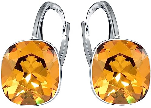 Hängende Ohrringe 925 Silber mit Marken Kristall Zirkonia - Damen Schmuck Echt Silberne Hänge Ohrhanger Ideal Geschenge (Light Amber)