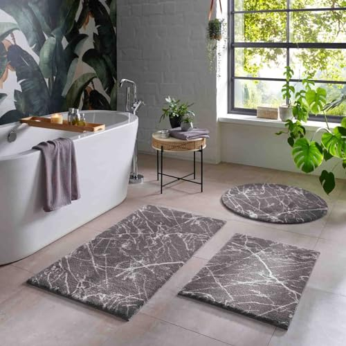 Taracarpet Badematte Badteppich für das Badezimmer waschbar in der Waschmachine Blitz Marmor Abstrakt Muster anthrazit 060x120 cm