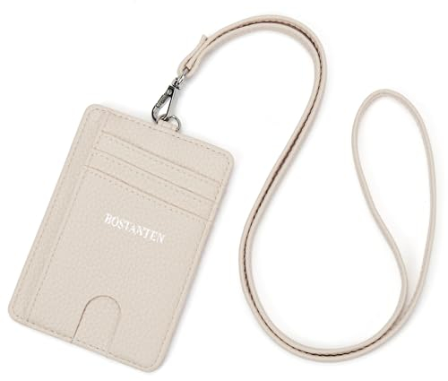 BOSTANTEN Kreditkartenetui Damen PU Leder Geldbörse Damen Klein RFID Schutz Kartenetui Frauen Geldbeutel Slim Portemonnaie Mit Schlüsselband,Beige