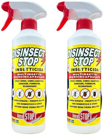 Disinfect Stop Insetticida Multiuso Microincapsulato per Cimici Verdi, Cimici Asiatiche, Zanzare, Formiche, Scarafaggi, Formato da 500ml (2 Flaconi) - New Insektill -