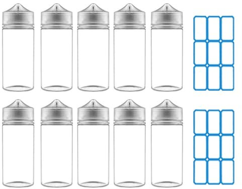 Norhogo Lot de 10 bouteilles sous vide de 100 ml avec bouchons en plastique + étiquettes et bouteilles pour liquides