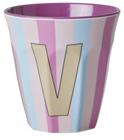 VARZI Selezione Cartoleria 1956 Rice Bicchiere Melamina Lettera V Striscie Rosa E Azzurre