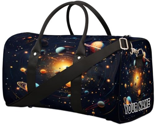 Personalisierte Reisetasche, Sporttasche, Reisetasche, Reisetasche, faltbar, Tanztasche, Wochenendtasche, Übernachtungstasche, Handgepäck, Handtasche für Damen und Herren, kosmische Weltraumplaneten,