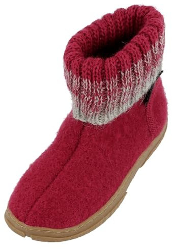 HAFLINGER Fidelius Yuki Kinder Hüttenschuhe aus Wollwalkstoff mit Gummisohle und Kragen Pink (Burgund 60), Gr. 24