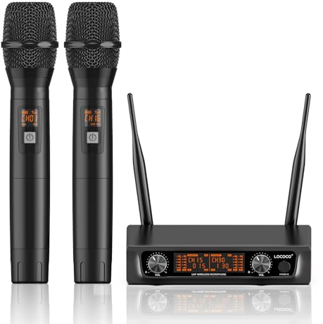 Micrófono Inalámbrico, Micrófono Inalámbrico Dual UHF, Micrófono De Karaoke Portátil Profesional con Pantalla Digital, para Karaoke/Actuaciones al Aire Libre/Eventos Fiestas/Conferencias