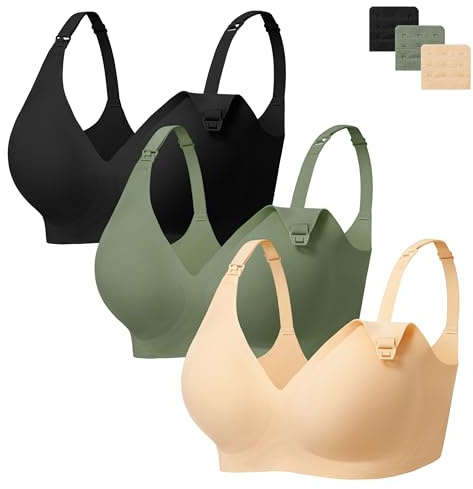 Angelhood 3 Pack Nursing Bras for Breastfeeding Seamless Pregnancy Maternity Bra Wireless Sleep Bralette Jelly Strip Support Postpartum Bra with Extenders, L Size