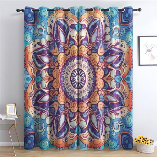 Generisch Vorhänge Mandala - Indische Blumen Fenster Gardinen mit Ösen, Vorhang Blickdicht Verdunklungsvorhänge Thermovorhang für Wohnzimmer Schlafzimmer Deko 2er Set, H 166 x B 75 cm H-#55