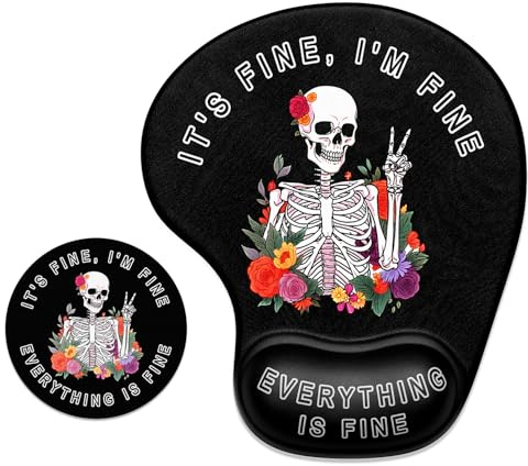 ITNRSIIET Ergonomic Mouse Pad with Gel Wrist Support Wrist Rest Smooth Surface Non-Slip PU Base Comfortable Office Supplies Pain Relief,Flower Skull