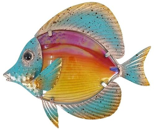 Décoration murale en verre à suspendre en forme de poisson en métal pour jardin, cour, salon, chambre à coucher, terrasse, balcon, mur de mer, maison, thème océan, cuisine, piscine, porche,