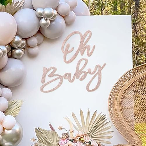 MASTRON Oh Baby Sign for Baby Shower Backdrop - Glitter Felt Oh Baby Sign Party Banner Boy Girl Baby Shower Decorations Gender Reveal 1st Birthday Party Photography Background - Rose Gold