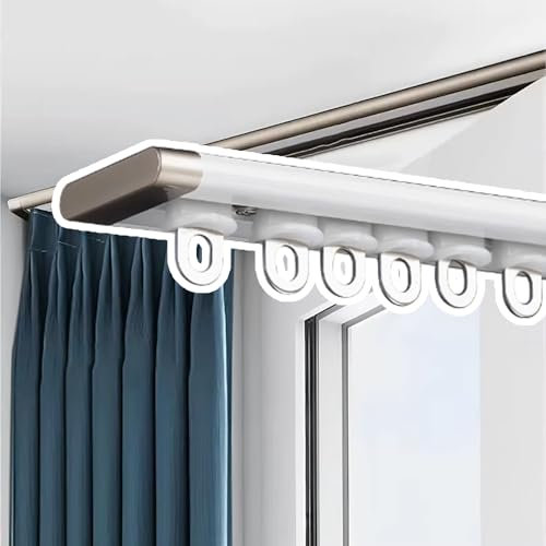 XAoSCd Flache Vorhangschienen-Deckenmontage, Verdunkelungs-Raumteiler-Schienensystem Mit 6 Mm Höhe, Wandhalterungen Für Vorhangstangen Zum Gleiten Schwerer Vorhänge,White-290cm(114 1/8