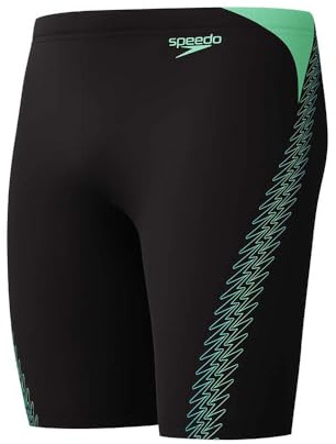 Speedo Men's Hyperboom Splice Jammer Swimming Trunks | Quick Drying | Training | Fitness | Chlorine Resistant Swimwear, Black/Alfalfa Green, 32