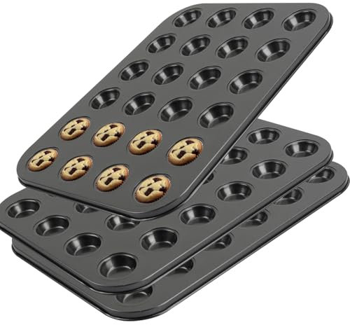 YILANJIN 2 Pack Mini Muffin Trays, Non-Stick Cupcake Tin, 24 Cup Mini Muffin Pan, Cup Cake Trays for Baking, Carbon Steel, Mini Muffin Tin for Cupcakes, Egg Tarts, Muffin, Brownies (Grey)